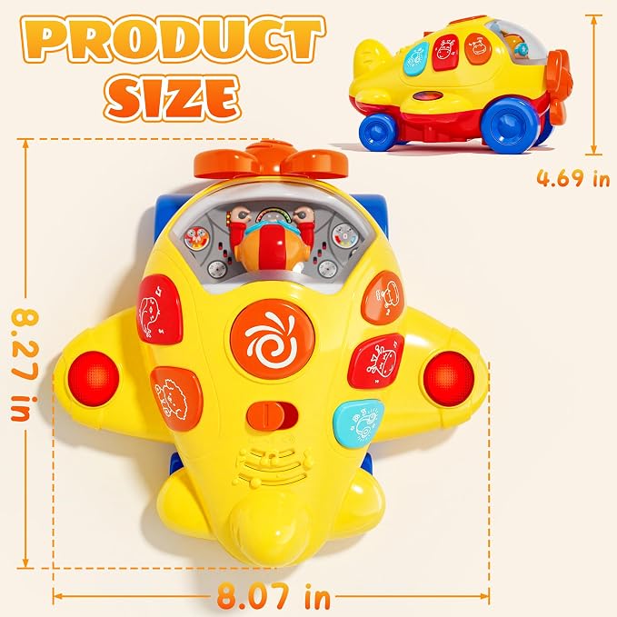 MORECOLL Baby Airplane Toy with Lights & Music, Bump & Go Baby Toys 6-12 Months, Interactive Moving Crawling Tummy Time Toys for 6 7 8 9 10 11 12 18 Months Babies, Birthday Gifts for Infants Toddlers