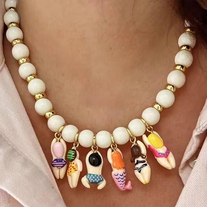 Creative Handmade Bead Bikinis Doll Pendant Necklace With Colorful Glass Beads for Beach Parties Accessories