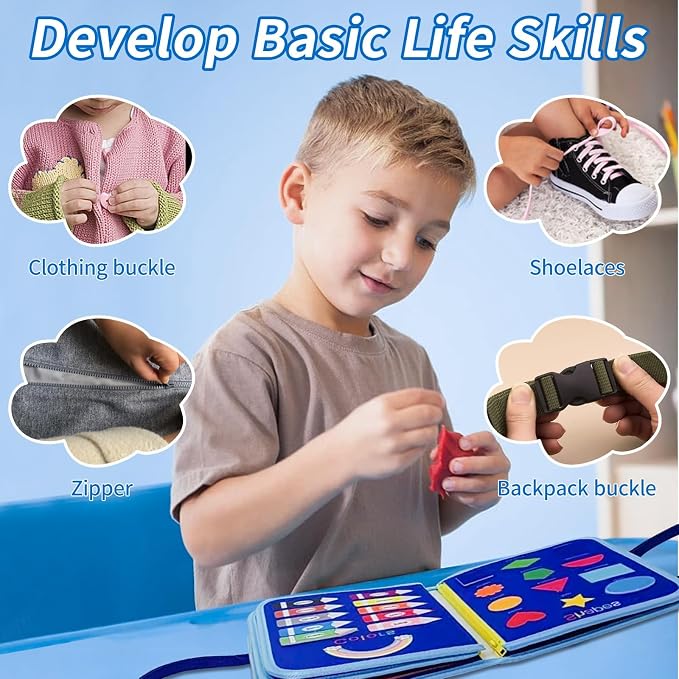Busy Board for Toddlers 1-4, Montessori Sensory Activity Board with Fine Motor Skills Learning Toys, Travel Toy for Airplane and Car, Educational Gift for Boys and Girls