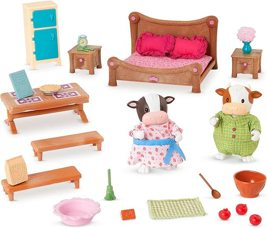 Li'l Woodzeez – Bedroom & Dining Playset with 2 Characters, Dollhouse Furniture Set, Toy Bedroom & Kitchen Playset with Animal Figurines, 3+ Years