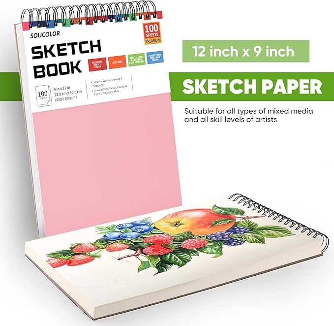 Soucolor 9"x12" Sketch Book 2-Pack: Bithday Art Supplies, Creative Gift Set for Birthdays, Art Projects, and All-Season Crafting