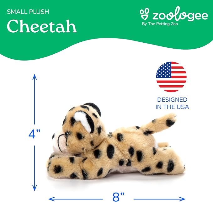 The Petting Zoo Cheetah Stuffed Animal Plushie, Gifts for Kids, Scoopz Wildlife Animals, Cheetah Plush Toy, 8 inches