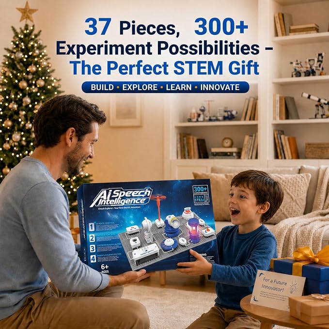 STEM Science Kit for Kids, 37 PCS Electronics Circuit Exploration Toy with 300+ Projects, Voice Control, Space Theme Experiments, Boys & Girls Gifts Ages 6+