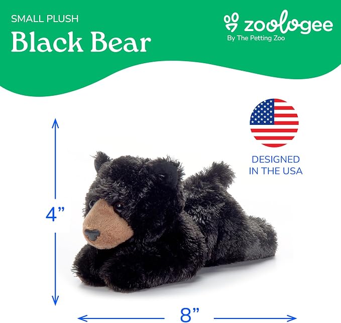 The Petting Zoo Black Bear Stuffed Animal Plushie, Gifts for Kids, Scoopz Wildlife Animals, Bear Plush Toy, 8 inches