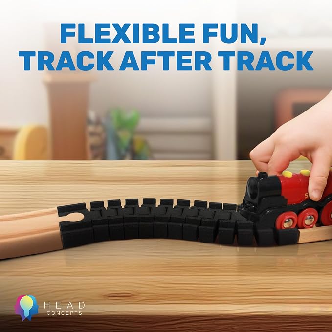 2-Pack - Flexible Train Track Curve Piece for Brio – Bendable Railway Connector Compatible with Brio Train and Wooden Train Set Systems – Custom Layout Accessory for Expanding Wooden Rail