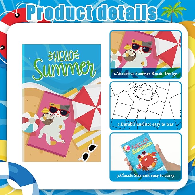 Estune 40 Pcs Summer Beach Coloring Book Pool Beach Summer Party Favors Mini Small Coloring Book Bulk Birthday Party Present DIY Craft Home