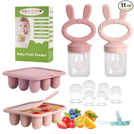 Baby Breastmilk Popsicle Molds & Baby Fruit Feeder (4 Pack), Infant Food Freezer Tray Storage Containers, Silicone Teething Pacifier Feeder and Teether for Babies（Pink&Purple）