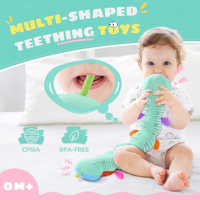 AWOTOY Baby Toys 6-12 Months Music Caterpillar,Stuffed Animals Infant Toys 0-3-6 Months,Baby Sensory Toys Tummy Time with Crinkle Rattle Teething Toys for Newborn Boys Girls Gifts Birthday|Ice Blue