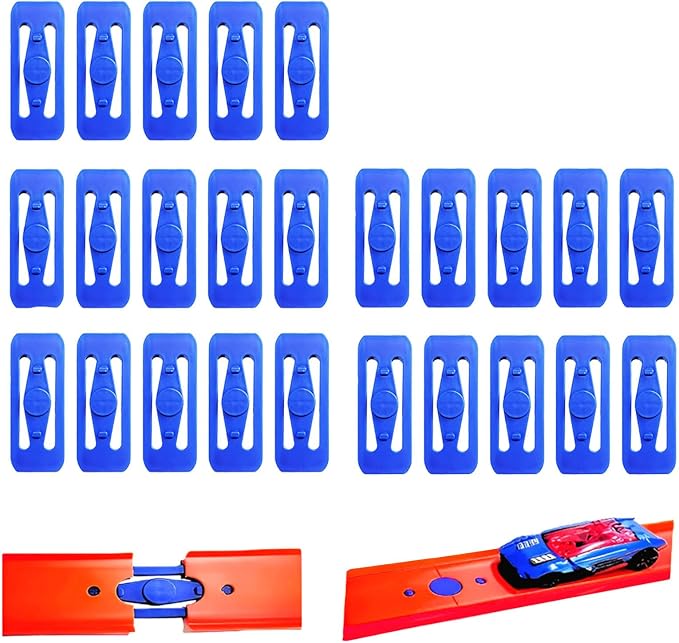 [25 Pack] K TOMOTO Racetrack Connectors Compatible with Hot Wheels | Blue Replacement Parts for Race Track Sets | Durable & Tight Fit | Birthday Gift for 5-12 Years Old