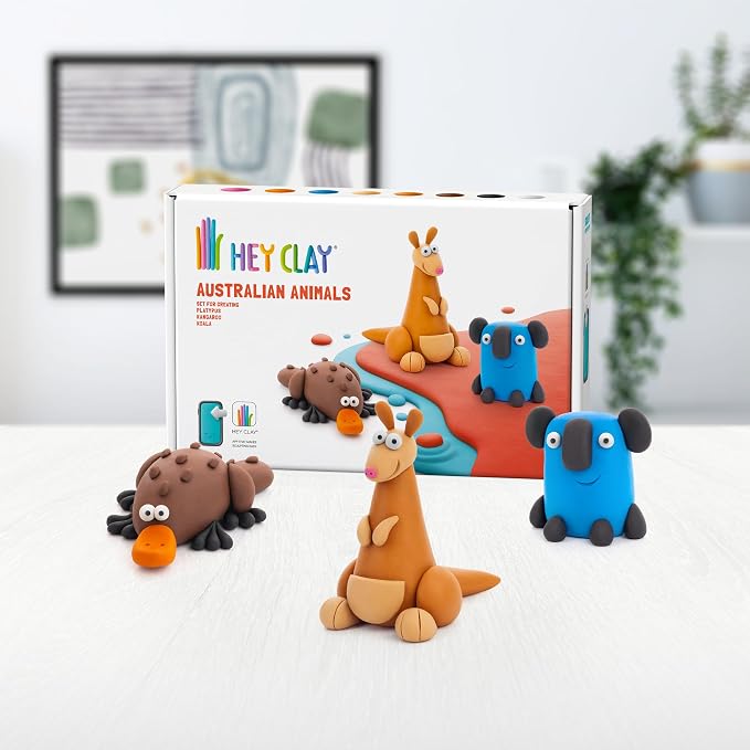 HEY CLAY Colorful Modeling Air Dry Clay for Kids 6 cans with Fun Interactive Instructions App - Kids Activities Age 3+ (Australian Animals: Koala, Kangaroo, Platypus)