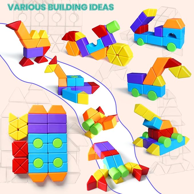 Magnetic Building Blocks, Multi 3D Shapes Set, 36 PCS for Kids Ages 4+ | 6 Colors, Large 1.65 Inch Magnetic Blocks, 6 Types of 3D Multi Shape Design