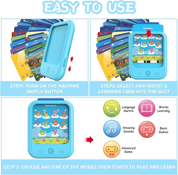 Qiaojoy Kids Learning Tablet -Educational Tablet Toy to Interactive LearnColors, Alphabets,Number,Foods,Animals,Weather,Screen-Free Learning Toys for Toddlers 2-6 Years Old,Gifts for Boys Girl