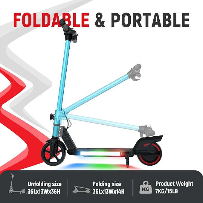 Foldable Electric Scooter for Kids, with Bright Front LED Lights,Shining Pedal, LED Display, Dual Brakes 200W Motor Kids Electric Scooter, UL2272 Certified