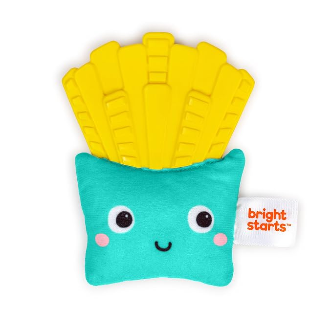Bright Starts Side of Smiles French Fry Teether Toy with Crinkle Textures, Baby Teething Toy, BPA Free, Unisex, 3 Months+