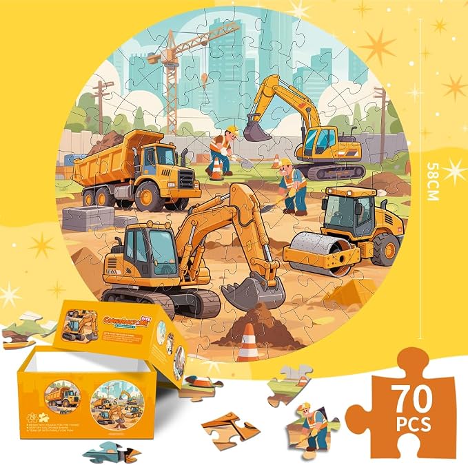 Puzzles for Kids Ages 4-6 - Educational Toys for 4+ Year Old Boys & Girls - 70PCS Construction Site Floor Jigsaw Puzzles - Gifts for Grandkids (Construction Site)