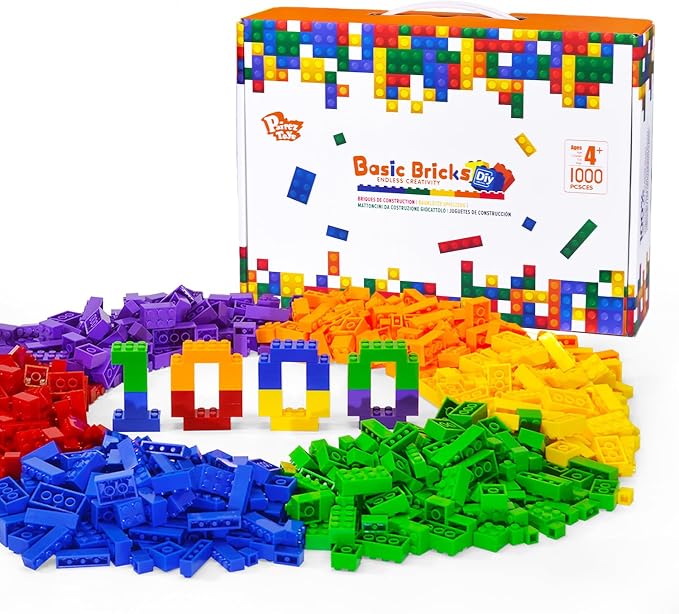 Pairez Toys 1000 Piece Blocks for Building, Bulk 2x4 Basic Bricks Building Set, Compatible with All Major Brands, STEM Building Toys for Kids Ages 4 5 6 7 8 (Rainbow)