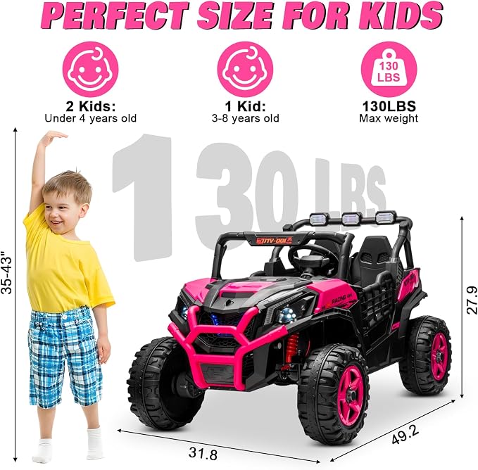 24V 2 Seater Ride on Car for Big Kids, JOYRACER 4x4 Off-Road UTV Toy w/Remote Control, 800W Powerful Motors, 20" Large Seat, 5 Mph Max Speed, Bluetooth, MP3, Lights, Electric Car for Kids, Rosered