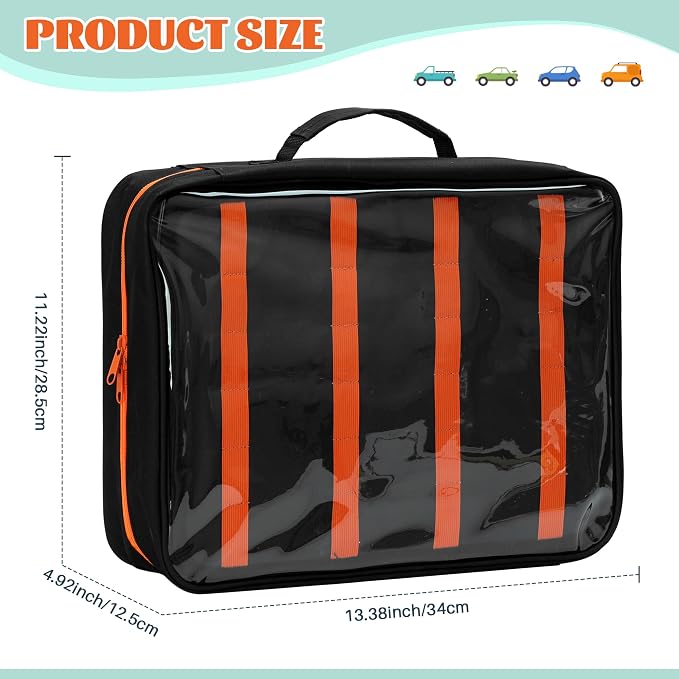 124 Slots Toy Cars Storage Case with Clear Window, Matchbox Cars Storage Holds 124 Diecast Cars, Matchbox Cars Organizer Compatible with Toy Cars, Portable Carrying Case with 5 PE Board Panels (Black)