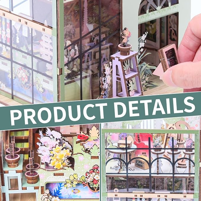 Miniature Flower House Kit, DIY Flower Dollhouse Booknook Making Set, 3D Wooden Puzzle Bookshelf Decor with Furniture for Adults & Teenagers