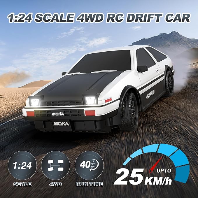 RC Drift Car, 1:24 Remote Control Car for Kids with LED Lights, Extra Drifting Tires, 25KM/H 4WD High Speed RC Cars Racing Sports Toy Idea Gift for Adults Boys Girls and Kids