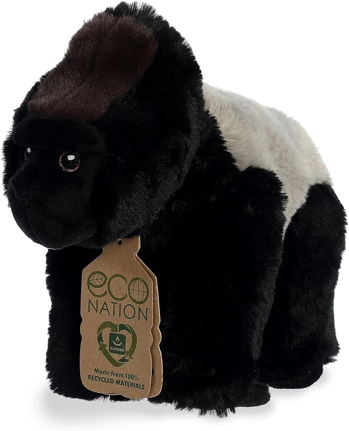 Aurora® Responsibly Made Eco Nation™ Silverback Gorilla Stuffed Animal - Ideal for Playtime Adventures - Perfect for Birthdays or Just Because - Black 9.5 Inches