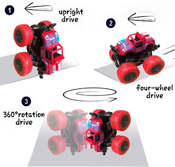Lonandy Monster Truck Toys for Boys - Push and Go Inertia Stunt Car Toys for Toddlers Kids Age 3-8, Friction Powered Toy Cars Best Christmas Birthday Party Gift for Boys Girls 4 Pack