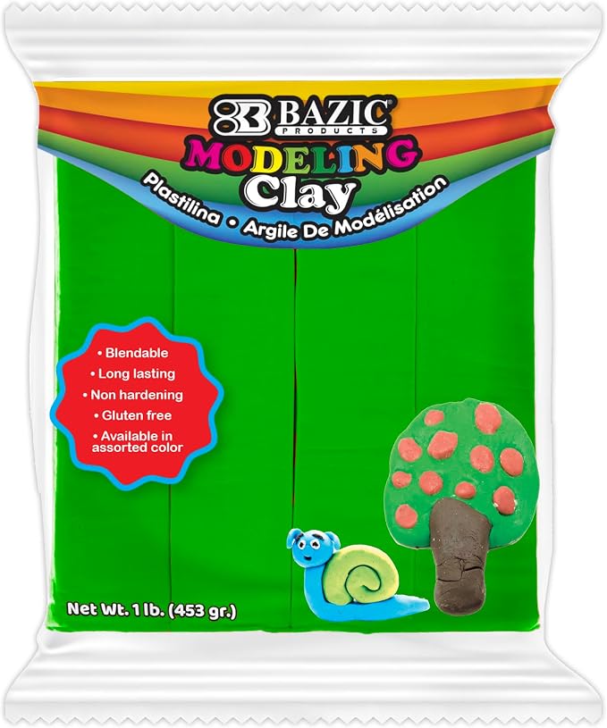 BAZIC Products 1 lb Green Modeling Clay, for School Office Home, Case of 24