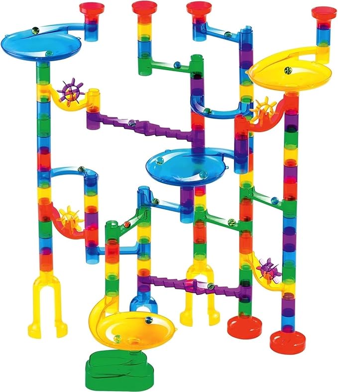 Marble Genius Marble Run Starter Set, STEM Toys & Maze Construction Building - 130 Translucent Track Pieces & Glass Marbles for Family, Kids Toddlers Ages 4-8 - Fun Gifts