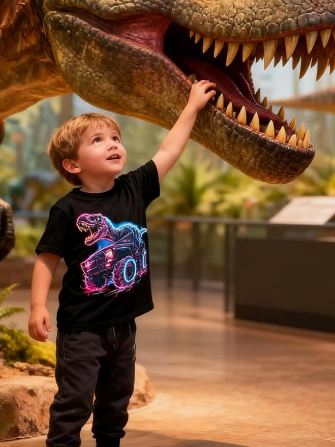 Lovekider Cotton Shirt for 3-6T Boys Truck Dinosaur Toddler Kids T-Shirt Short Sleeve Excavator Construction T-Rex Tee Shirts