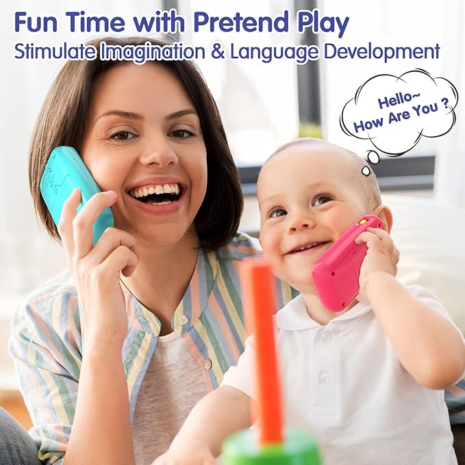 Toys for 1 Year Old Boy, 15 Functions Phone Baby Toys 6-12 Months, Baby Cell Phone 12-18 Months, Learning Toys for Toddlers 1-3, Easter Basket Stuffers - Cyan