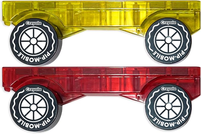 Crayola PIP-Mobiles Rolling Chassis Accessory for Magnetic Building Tiles – Add Wheels to Crayola PIP-Tile Sets – STEM Learning Toy for Kids Ages 3+ – Creative Educational Travel Toy - 2-Pack (Bold)