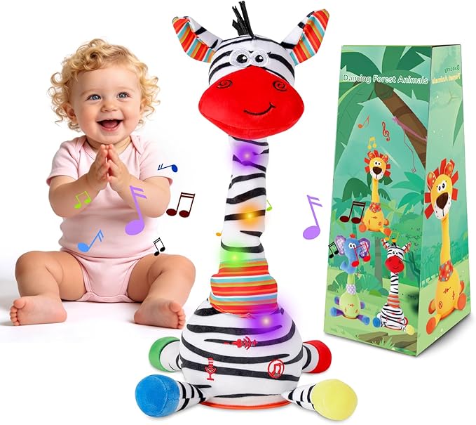 LUKETURE Dancing Talking Zebra Plush, Interactive Stuffed Animal Toy, Musical Plush with Record & Repeat, Sings 10 Songs, LED Lights