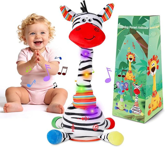 LUKETURE Dancing Talking Zebra Plush, Interactive Stuffed Animal Toy, Musical Plush with Record & Repeat, Sings 10 Songs, LED Lights
