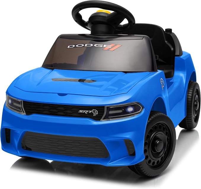 Licensed Dodge Electric Ride on Car for Kids, Ride on Toy for Toddler Aged 1-3 w/Music & Horn - Blue