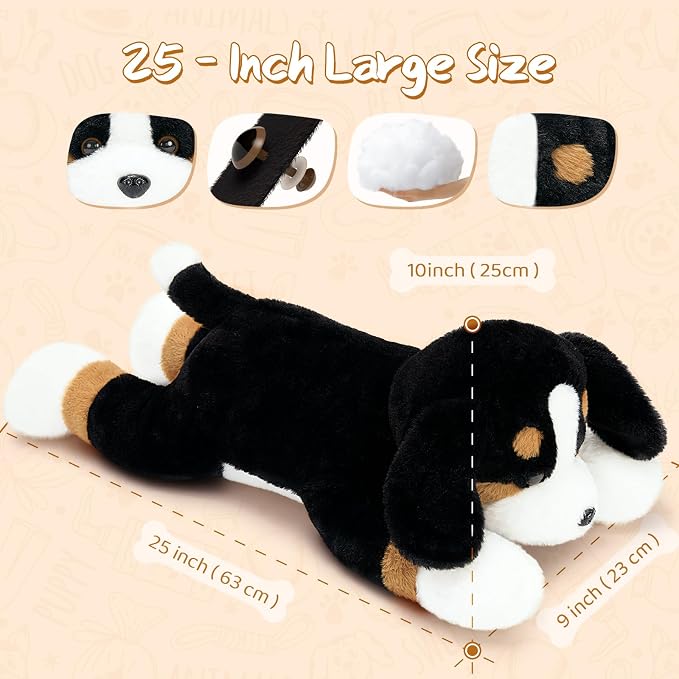 Tezituor 25 Inch Bernese Mountain Dog Stuffed Animal, Giant Bernese Mountain Dog Plush for Kids Women, Large Dog Cute Puppy Plushies Stuffy Gift for Christmas, Birthday, Party Decorations,Brown