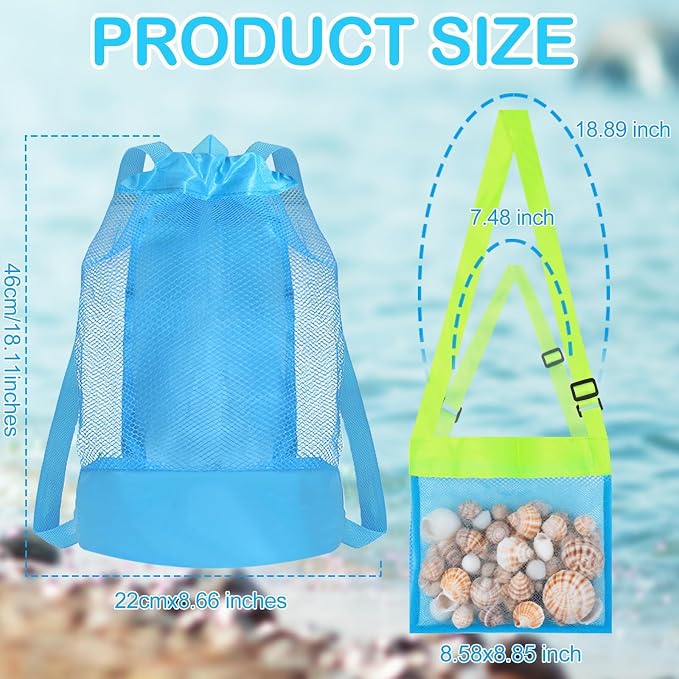 Mototo 9 PCS Collapsible Sand Toys, Kids Beach Sand Toy Sifter Set Shark Tooth Sifter Beach Mesh Shovel with Shell Bags Collapsible Bucket Kids Garden Tools for Shells Sandbox Collecting Shark Tooth