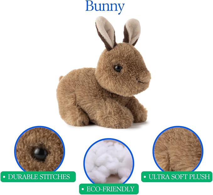 The Petting Zoo Rabbit Stuffed Animal Plushie, Gifts for Kids, Wild Onez Babiez Wildlife Animals, Brown Bunny Plush Toy 6 inches
