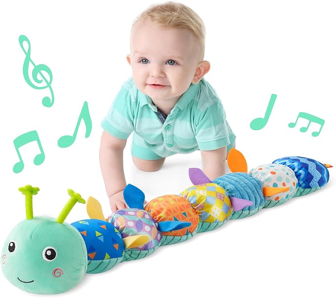 LIGHTDESIRE Baby Toys Musical Caterpillar Infant Toys Plush Stuffed Animals | Sensory Toys with Crinkle and Rattle Baby Teething Toys for Tummy Time Newborn Boys Girls 0 3 6 12 Months Shower Gifts,Blue