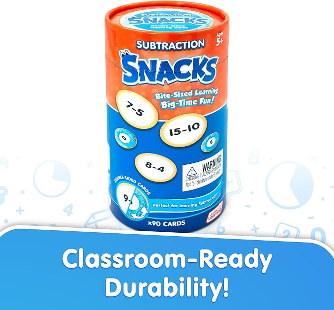 Junior Learning: Subtraction Snacks - Hands-On Math Problems Practice Game, Covers Subtraction Facts to 20, Donuts Theme Double-Sided Cards, Kids 5+