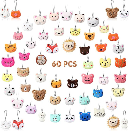 Libima 60 Pcs Mini Stuffed Animals Sea Animal Fruit Plush Keychain Set for Carnival Birthday Classroom Prizes Decoration for Clothes (Cute)