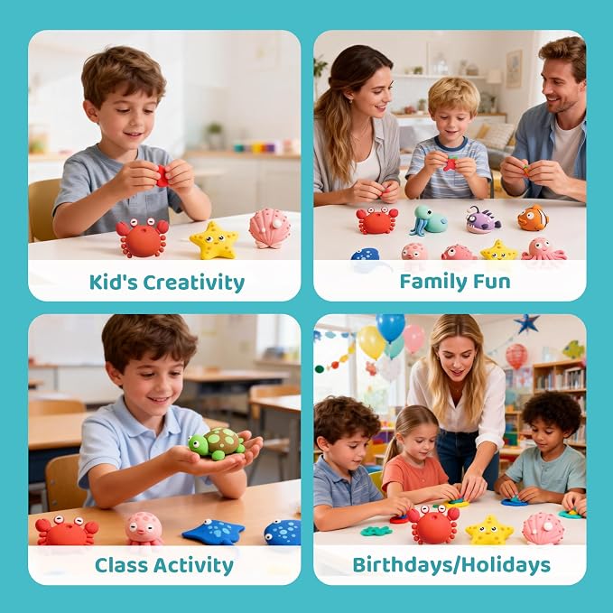Both idea Air Dry Clay Kit, Ocean Theme | 12 Packs, Non-Toxic Kids Gift | School & Party: Perfect for classroom art activities, birthday party favors, creative family DIY, and holiday celebrations.