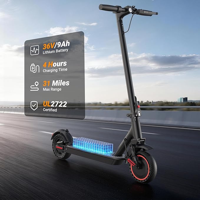 Electric Scooter, 350W-500W Motor, 9 MPH to 22MPH, 10-41 Miles Range, Dual Suspension, Dual Braking, App Control, Foldable Commuter E Scooter for Adults and Teens