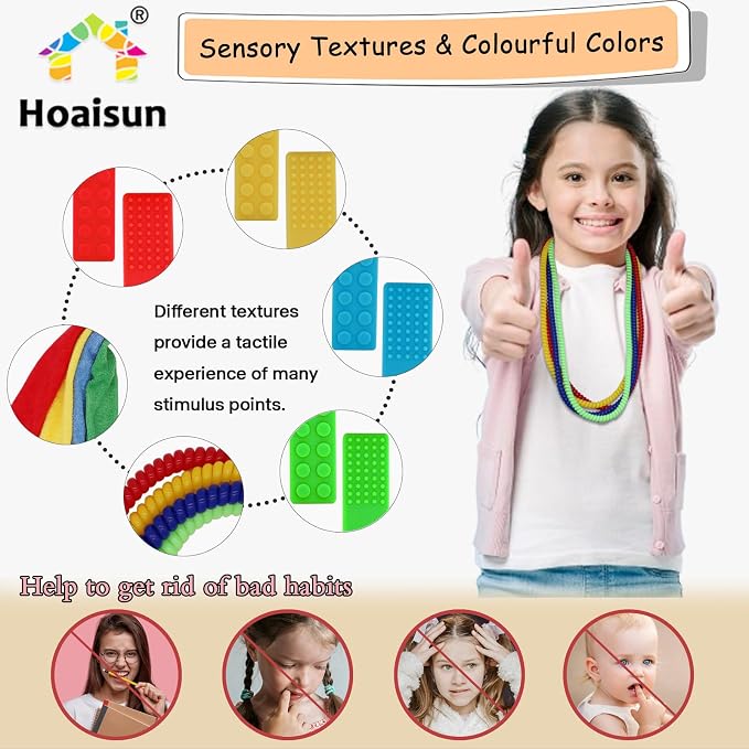 Sensory Chew Necklaces 12 Pack, Stretchy Chewy Necklace Sensory Toys for Kids with Autism, ADHD, Biting, Teething Needs, Silicone Blocks Chewing Toys for Boys Girls Adults Reduce Anxiety Fidget