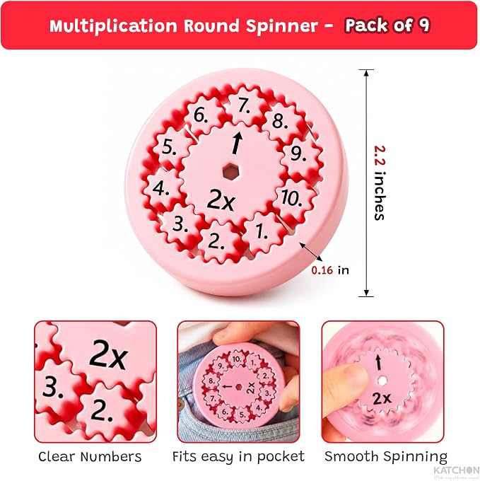 KatchOn, 9 Pcs Math Fidget Spinners, Multiplication & Division Learning Toys for Kids, Hands-On Math Manipulatives Games for 3rd 4th Grade Classroom Must Haves, Treasure Box Toys for Classroom