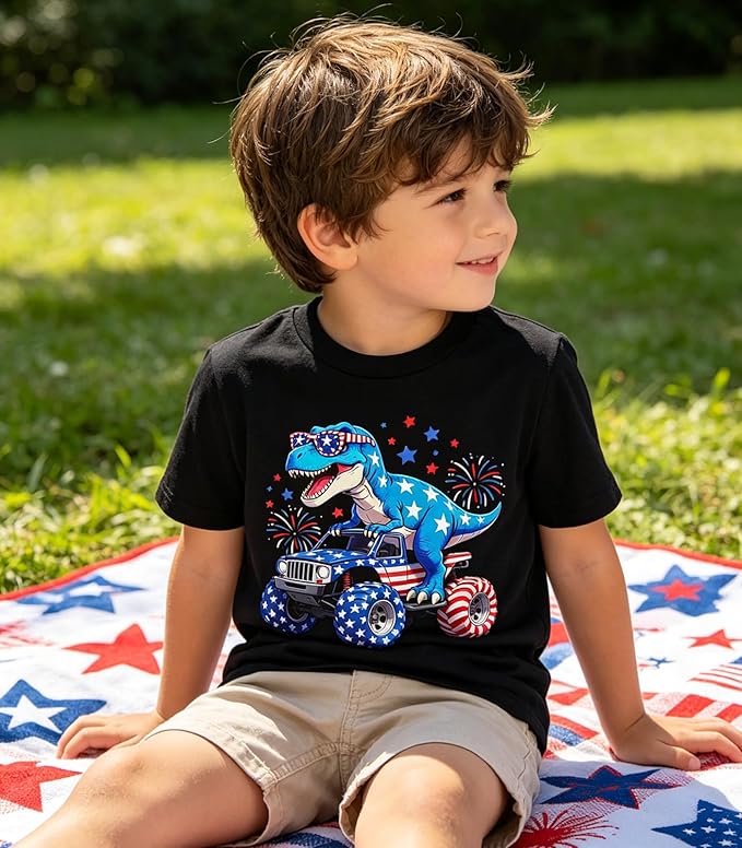 Lovekider Cotton Shirt for 3-6T Boys Truck Dinosaur Toddler Kids T-Shirt Short Sleeve Excavator Construction T-Rex Tee Shirts