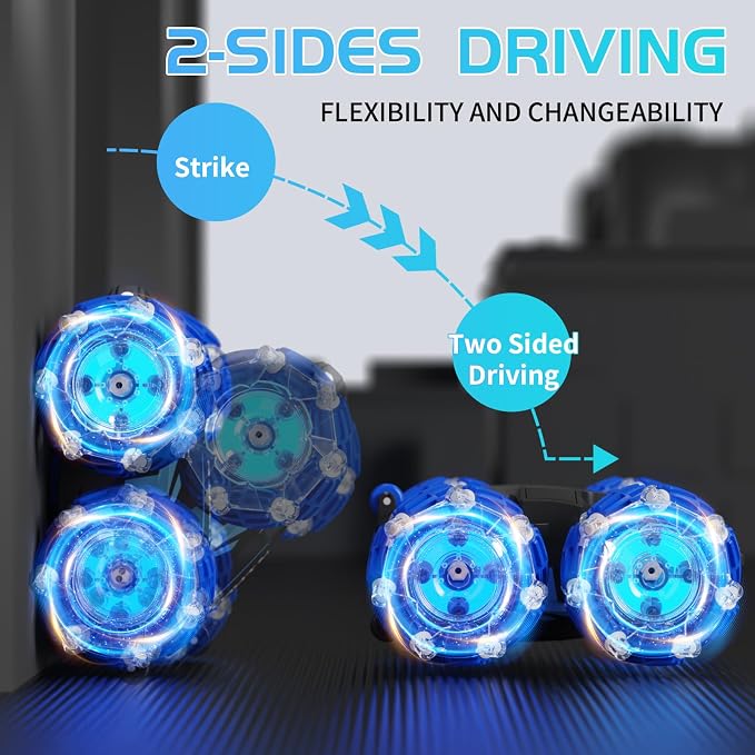 Remote Control Car, 4WD Gesture Sensing RC Stunt Car, Double Sided 360° flip, with Cool Lights and Music, Birthday Present Toys Car for Boys SND Girls Aged 5-12 (Blue)