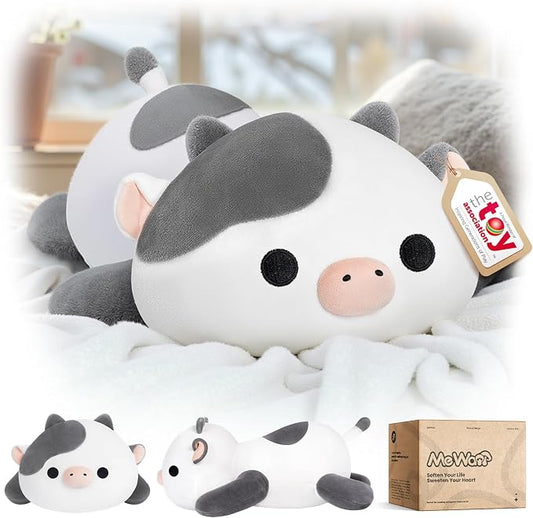 Mewaii Cute Cow Plush Pillow, Kawaii Plushies White Cow Stuffed Animals, Squishy Plushies, Cuddle Plush Pillow for Kids & Girls (13 Inch)