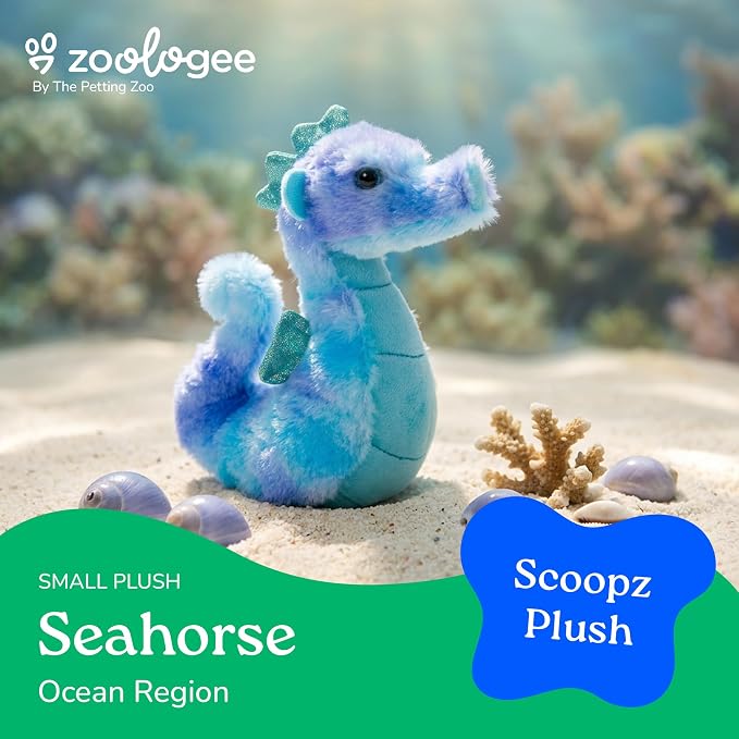 The Petting Zoo Seahorse Stuffed Animal Plushie, Gifts for Kids, Scoopz Sealife Animals, Seahorse Plush Toy, 8 inches