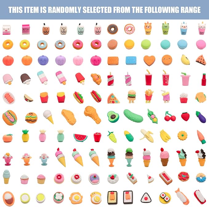 156pcs 3D Cute Kids Erasers, Random Desktop Pet Toys Gifts, Classroom Rewards Kids Party Gifts, Various Styles Such as Animals, Food, Plants, Space, Princess, Sports, Halloween, Christmas