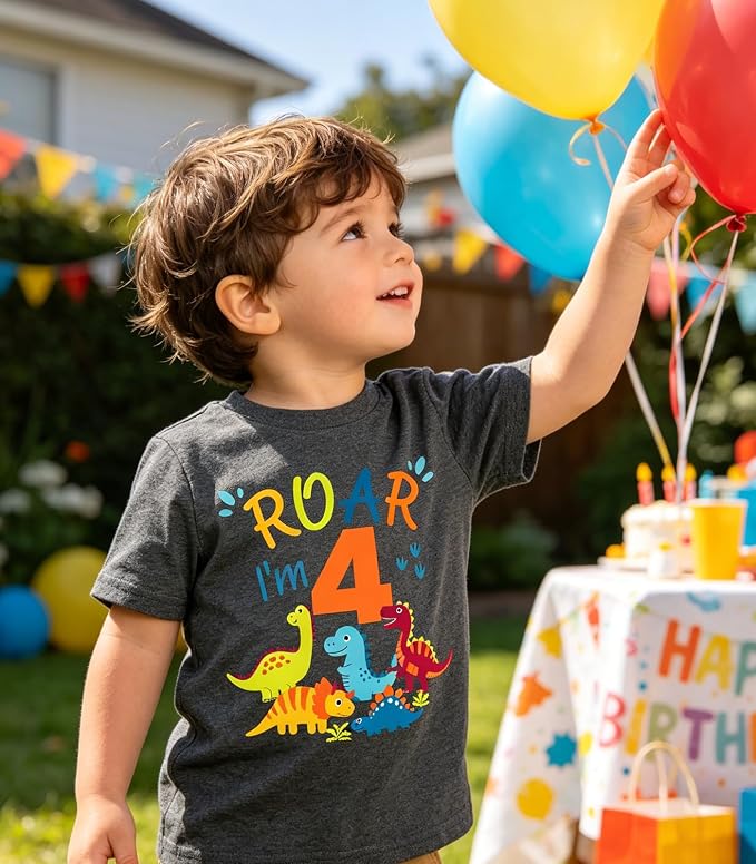 Lovekider 2-5 Years Birthday Boy Shirt Construction Party T-Shirts Excavator Cotton Short Sleeve Tee Dark Grey